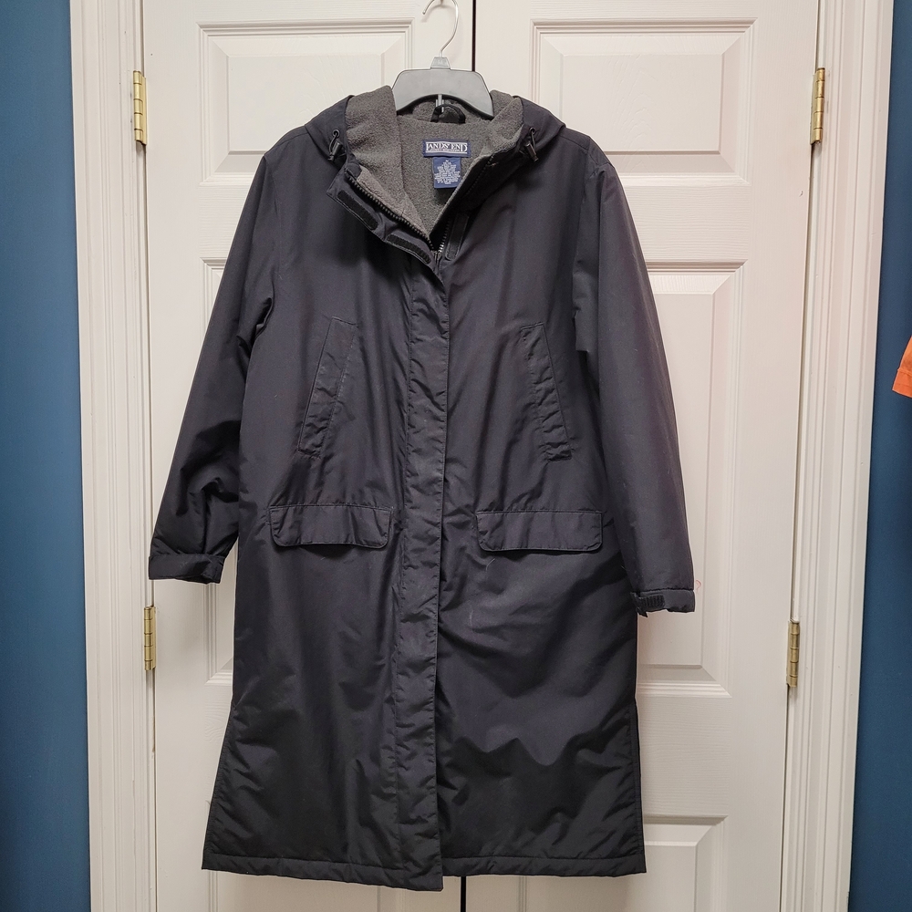Lands' End Women's Black Fleece Lined Winter Trench Coat. Size MP